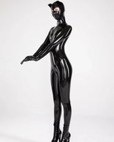 Black Latex Catsuit with Built-in Cat-Ear Hood